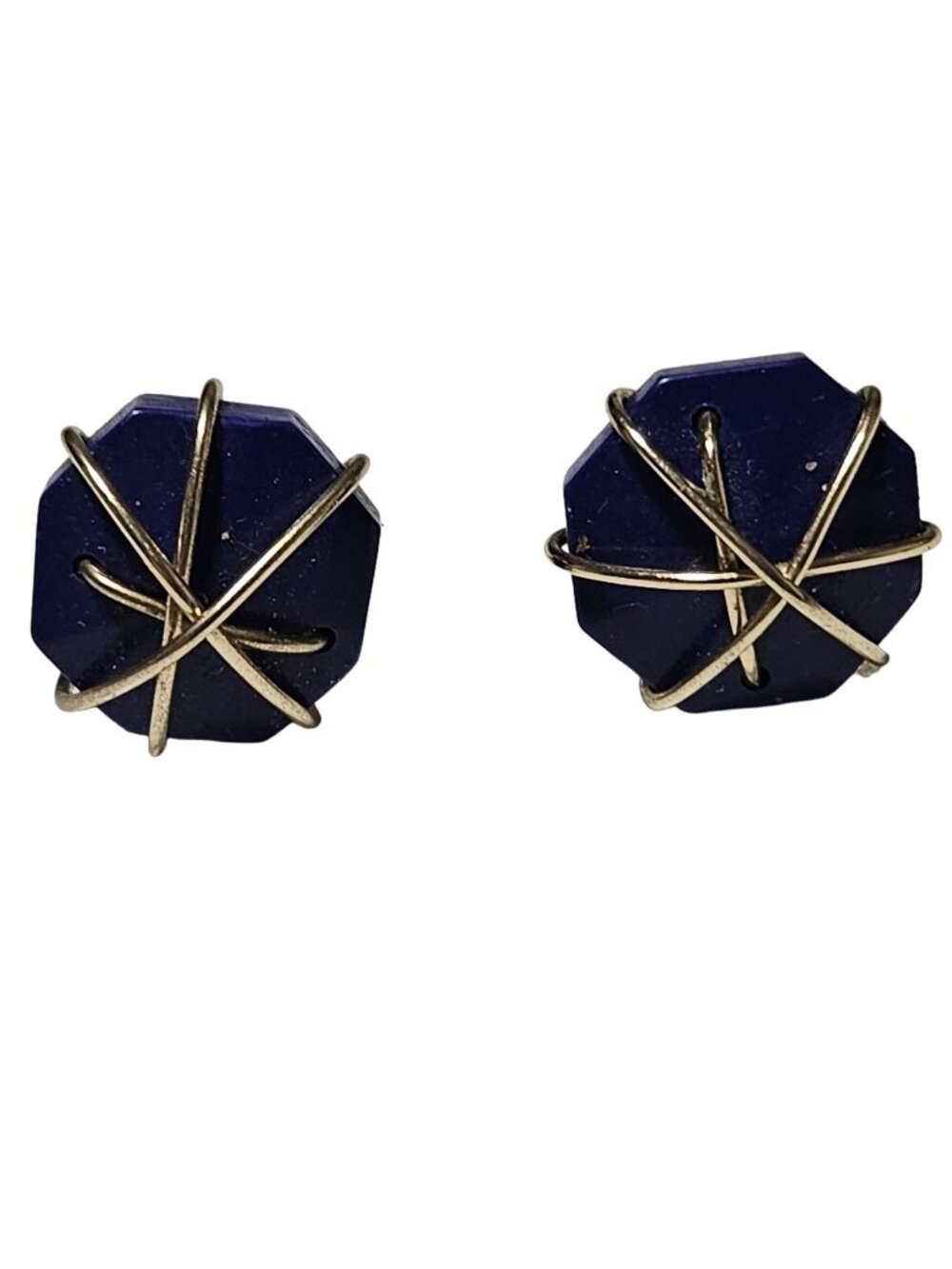 Retro Stud Earrings Blue Enamel Gold Tone Wrap 50s 60s Fashion Jewelry Women